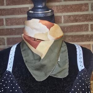 Vintage Leonardo Silk Scarf Earthy Green Brown Abstract Landscape Square Foulard